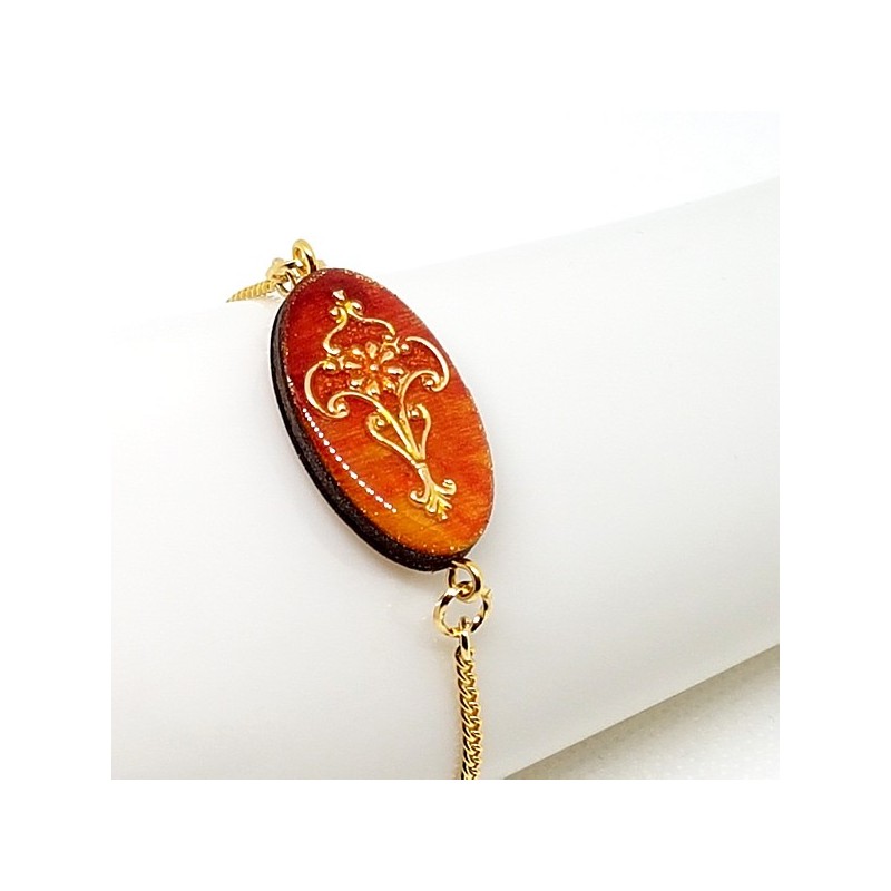 Bracelet femme médiéval ou baroque ton feu chaîne dorée fait main Bracelet femme médiéval ou baroque ton feu chaîne dorée fait main