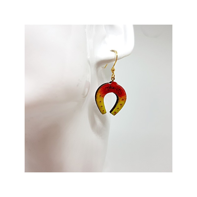 Pendant d'oreille femme fer à cheval anis et rose porte bonheur Pendant d'oreille femme fer à cheval anis et rose porte bonheur