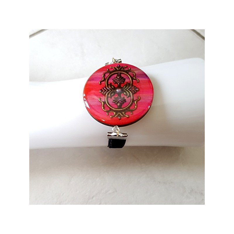 Bracelet artisanal femme rose et bronze, baroque et bracelet velours Bracelet artisanal femme rose et bronze, baroque et bracelet velours