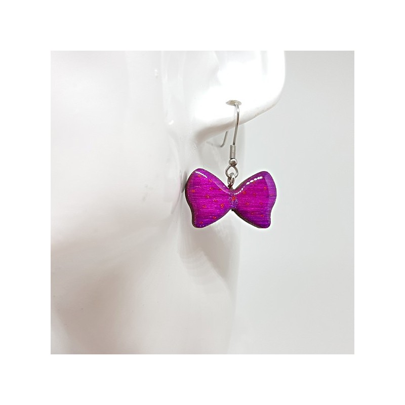 Boucle d'oreille bijou femme noeud papillon violet et léger pailleté Boucle d'oreille bijou femme noeud papillon violet et léger pailleté