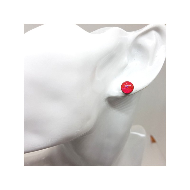 Puce ou bouton d'oreille rose et mauve pailleté fait main Puce ou bouton d'oreille rose et mauve pailleté fait main
