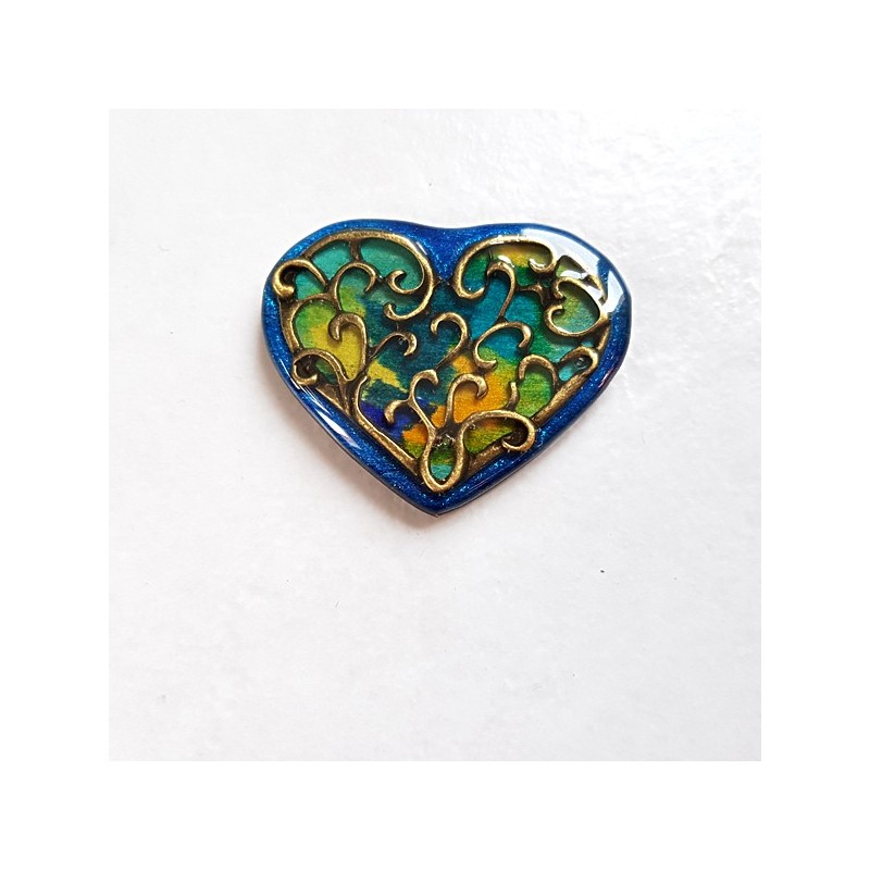 Broche vintage coeur camaïeux de bleu à vert et bronze, artisanat d'art décor fait main Broche vintage coeur camaïeux de bleu à vert et bronze, artisanat d'art décor fait main