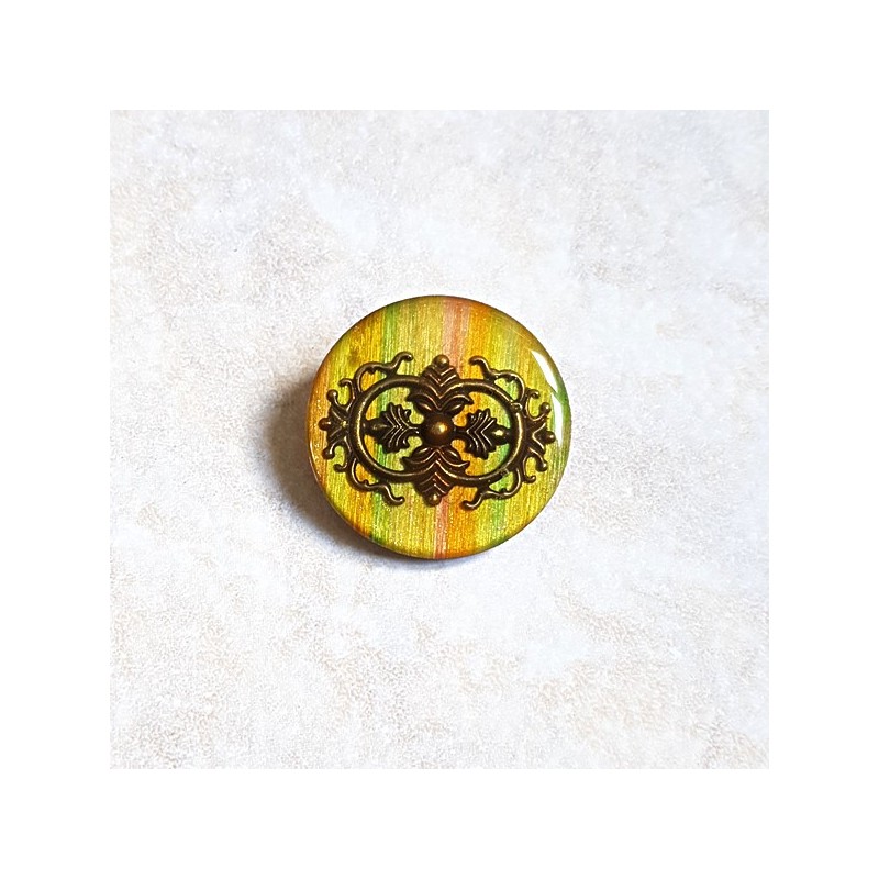 Broche vintage très originale tons mordorés et bronze forme ronde aspect émail Broche vintage très originale tons mordorés et bronze forme ronde aspect émail