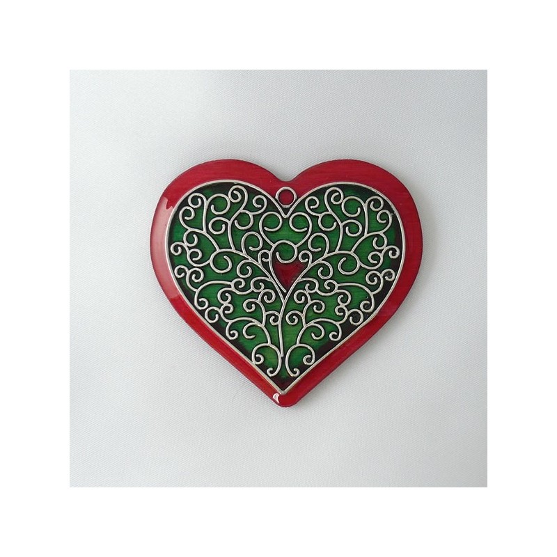 Broche coeur rose et vert style baroque Broche coeur rose et vert style baroque