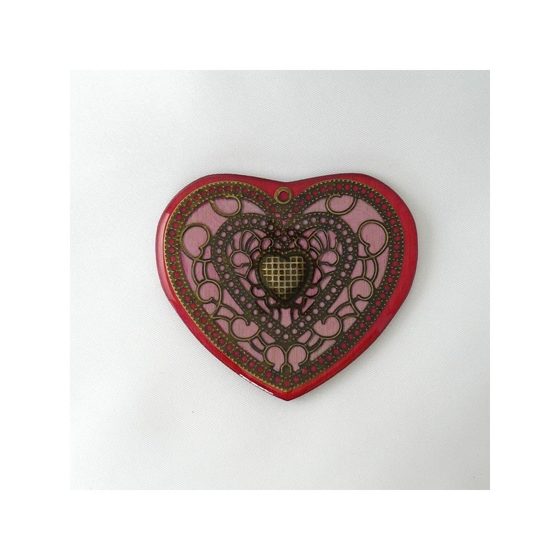 Broche coeur rose et vert style baroque Broche coeur rose et vert style baroque
