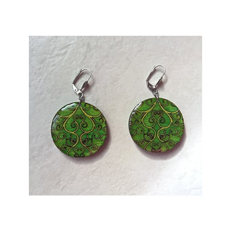 Boucle d'oreille fantaisie arabesques verte forme ronde collection Boucle d'oreille fantaisie arabesques verte forme ronde collection