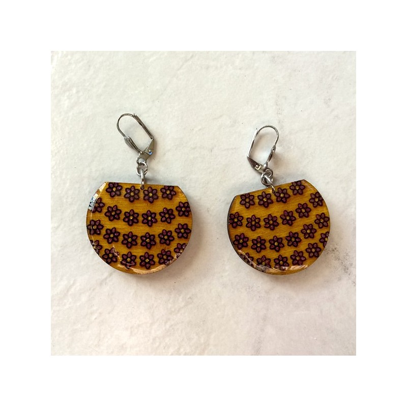 Boucle d'oreille artisanale panier de fleurs jaune, Bijou original de création artisanale. Boucle d'oreille artisanale panier de fleurs jaune, Bijou original de création artisanale.