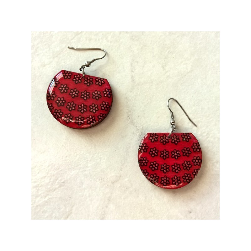 Boucle d'oreille artisanale panier de fleurs rose, bijou artisanal, thème nature Boucle d'oreille artisanale panier de fleurs rose, bijou artisanal, thème nature