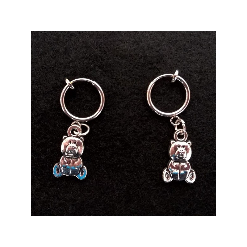 Boucle d'oreille oreille non percée petit ours montée sur créole qui s'entrouvre pas cher Boucle d'oreille oreille non percée petit ours montée sur créole qui s'entrouvre pas cher