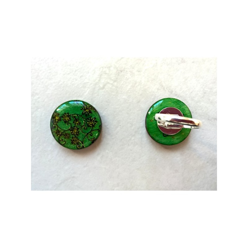Bague originale fleurs fond vert et pointes dorée bijou de créateur fabrication française Bague originale fleurs fond vert et pointes dorée bijou de créateur fabrication française