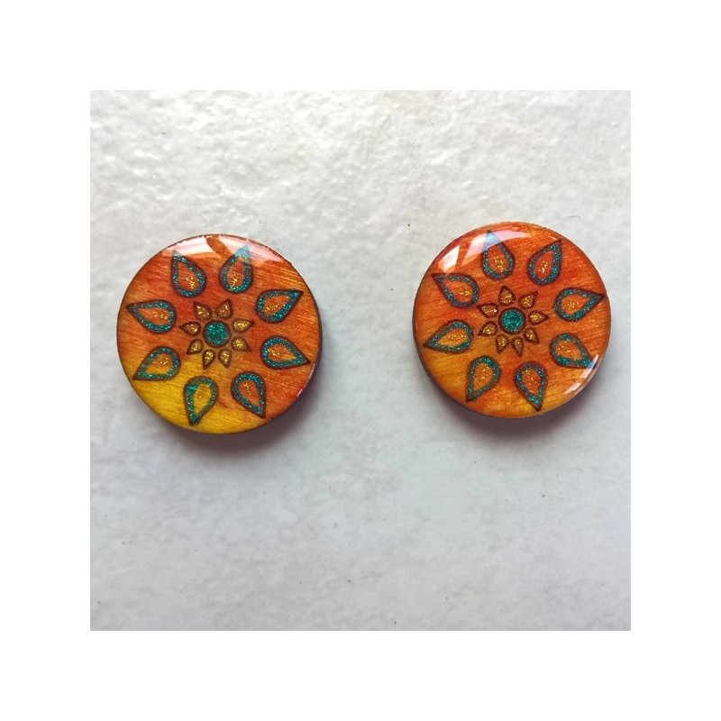 Boucle d'oreille artisanale soleil fleur orangé, oreille percée (clou) ou non percée (clip) au choix Boucle d'oreille artisanale soleil fleur orangé, oreille percée (clou) ou non percée (clip) au choix