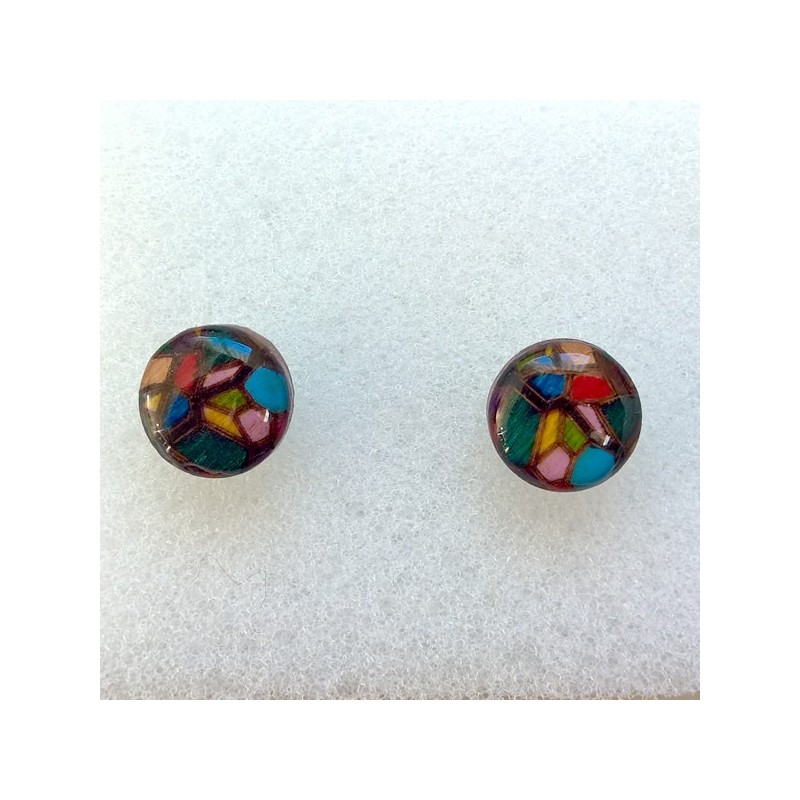 Boucle d'oreille artisanale Puce d'oreille vitrail, bijou de création artisanale de fabrication française Boucle d'oreille artisanale Puce d'oreille vitrail, bijou de création artisanale de fabrication française