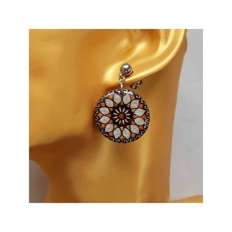 Boucle d'oreille artisanale rosace soleil argent monture inoxydable modifiable sur demande Boucle d'oreille artisanale rosace soleil argent monture inoxydable modifiable sur demande