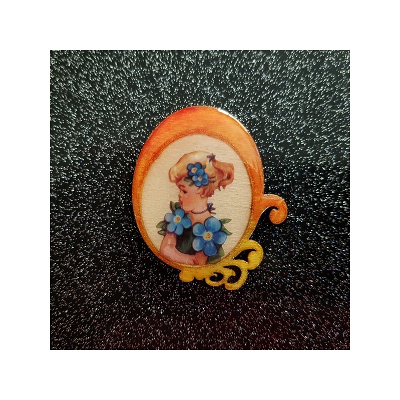 Broche originale romantique femme fleur orange, bijou original de création française Broche originale romantique femme fleur orange, bijou original de création française