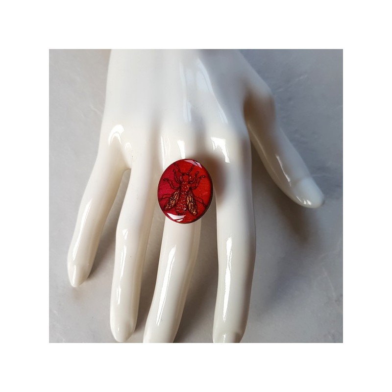 Bague femme abeille rouge, existe en d'autres coloris et bijoux assortis Bague femme abeille rouge, existe en d'autres coloris et bijoux assortis
