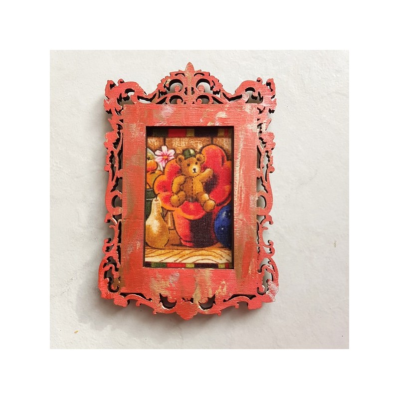 Cadre photo baroque rouge et doré déco amovible avec ours Cadre photo baroque rouge et doré déco amovible avec ours