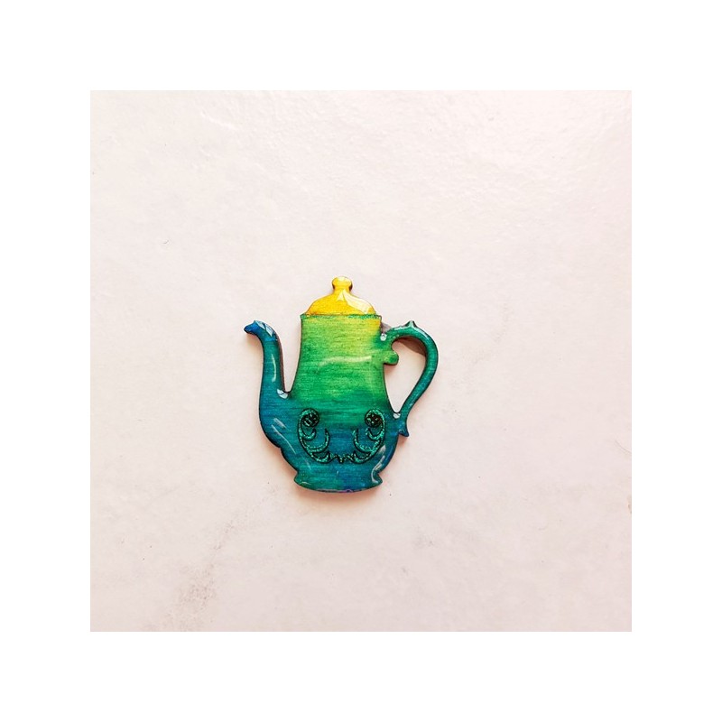 Magnet cafetière turquoise à jaune façon bijou aspect émail Magnet cafetière turquoise à jaune façon bijou aspect émail
