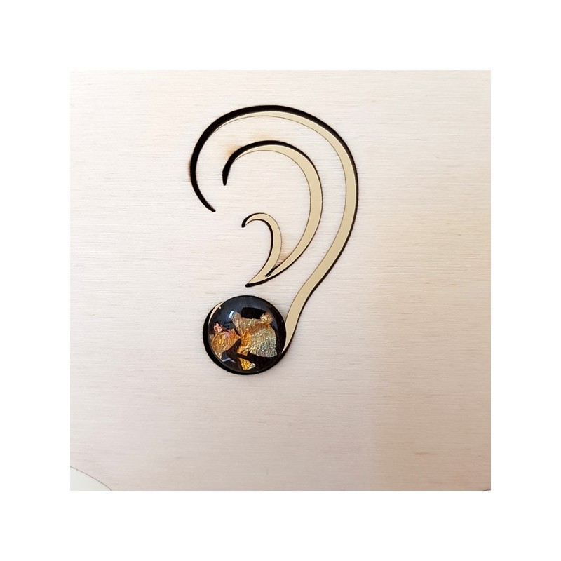 Bouton d'oreille fantaisie noir pailleté métal artisan d'art Bouton d'oreille fantaisie noir pailleté métal artisan d'art