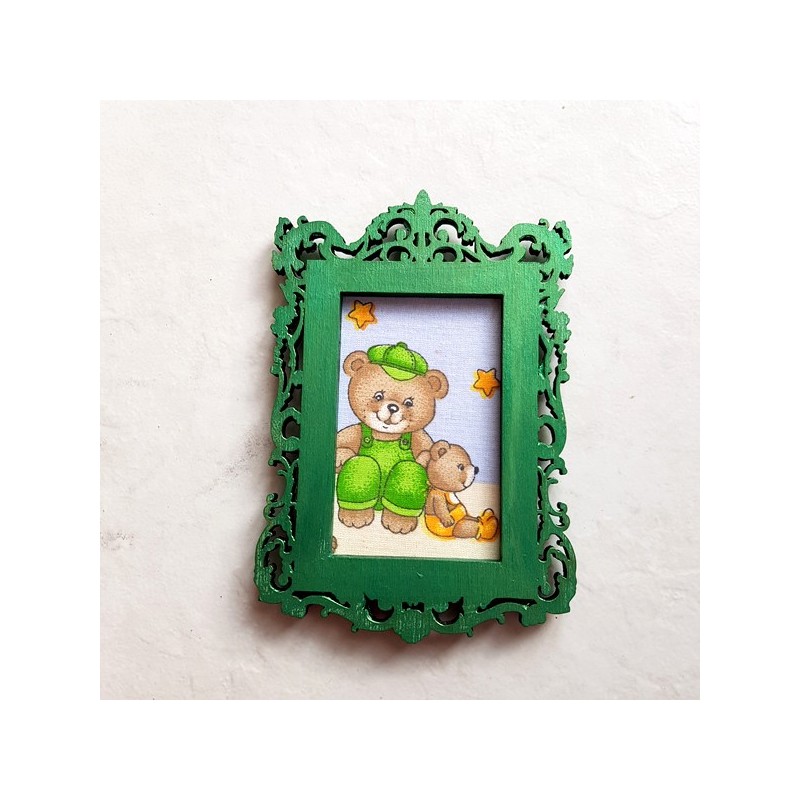 Cadre photo baroque vert métallisé déco amovible avec ours Cadre photo baroque vert métallisé déco amovible avec ours
