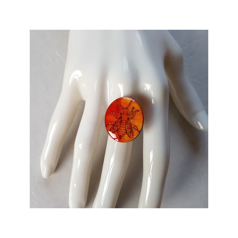 Bague pour femmes abeille orange, bijou bague pour femmes taille réglable support laiton plaqué argent Bague pour femmes abeille orange, bijou bague pour femmes taille réglable support laiton plaqué argent