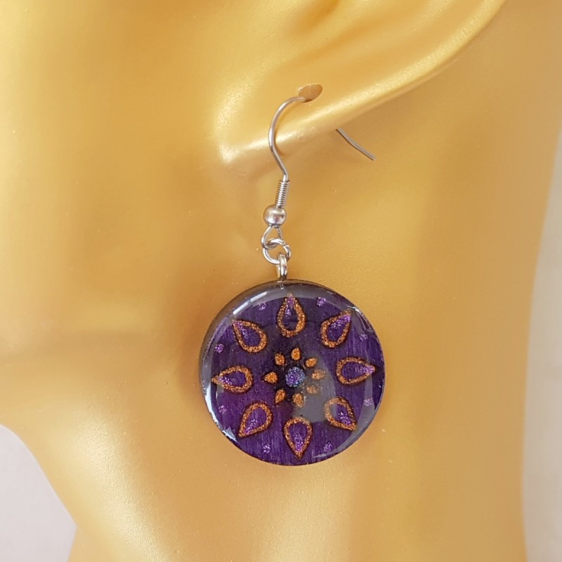 Boucle d'oreille soleil fleur violet boucle d'oreille artisanale Boucle d'oreille soleil fleur violet boucle d'oreille artisanale