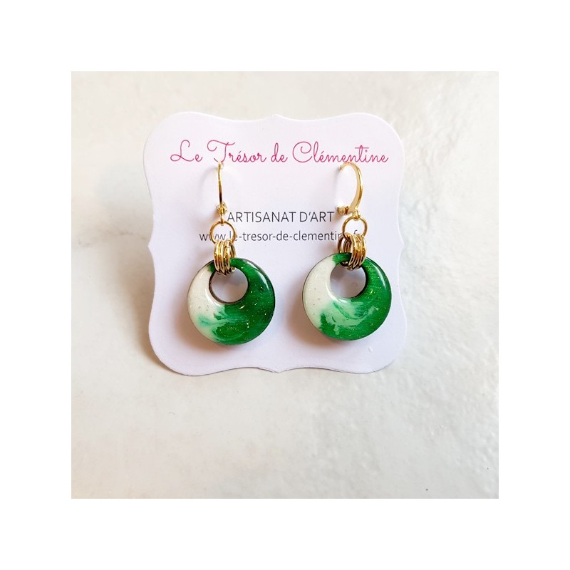 Boucle d'oreille chic ronde vert et blanc modèle unique Boucle d'oreille chic ronde vert et blanc modèle unique