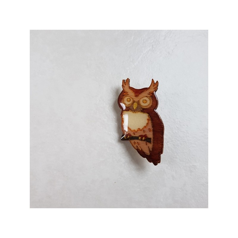Broche chouette tons marron et or fabrication artisanale Broche chouette tons marron et or fabrication artisanale