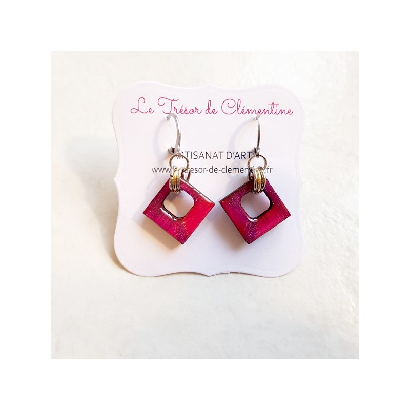 Boucle d'oreille "chic" losange rose à fushia Boucle d'oreille "chic" losange rose à fushia
