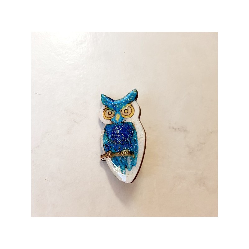 Broche hibou chouette turquoise blanc et pailleté or fabrication artisanale Broche hibou chouette turquoise blanc et pailleté or fabrication artisanale
