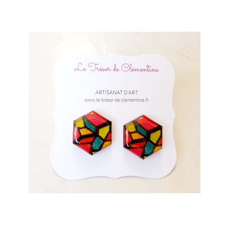 Bouton d'oreille boucle d'oreille femme vitrail multicolore chic Bouton d'oreille boucle d'oreille femme vitrail multicolore chic