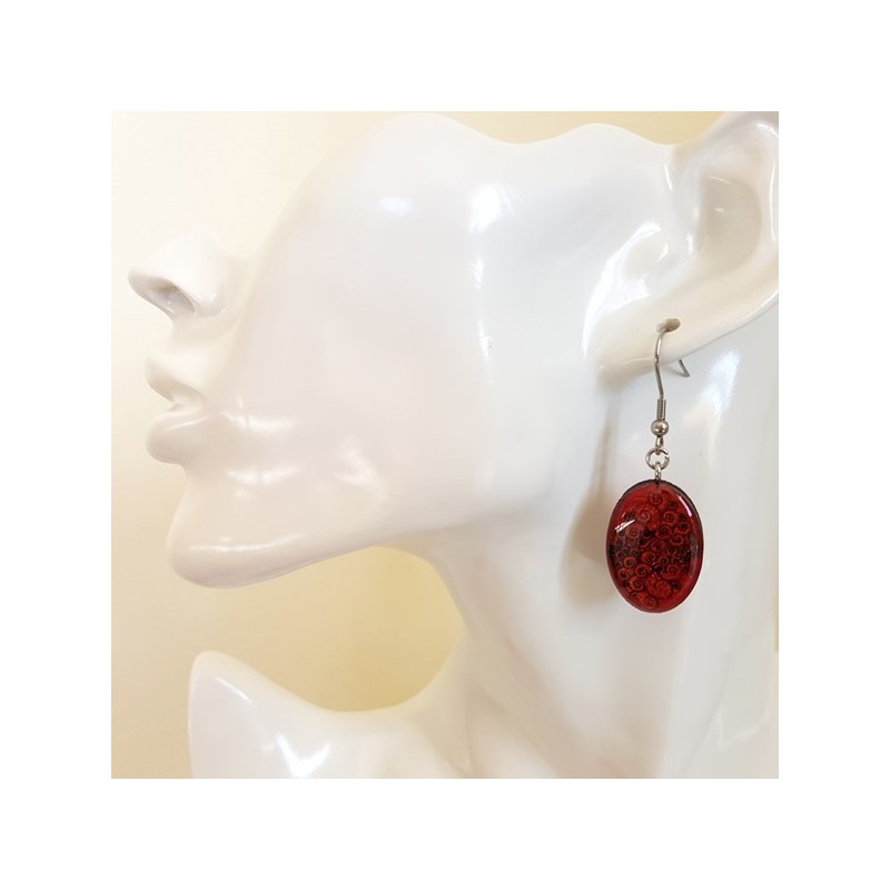 Boucle d'oreille fantaisie ovale spirale rose acier inoxydable Boucle d'oreille fantaisie ovale spirale rose acier inoxydable