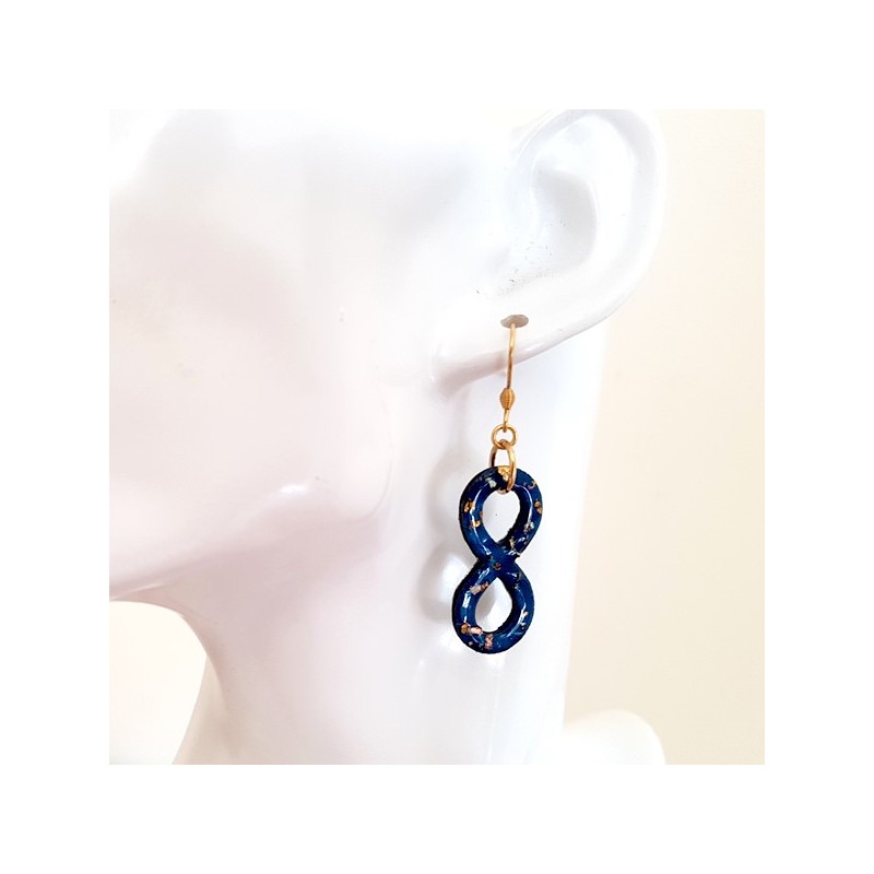 Boucle d'oreille femme infini ou 8 turquoise pailleté doré Boucle d'oreille femme infini ou 8 turquoise pailleté doré