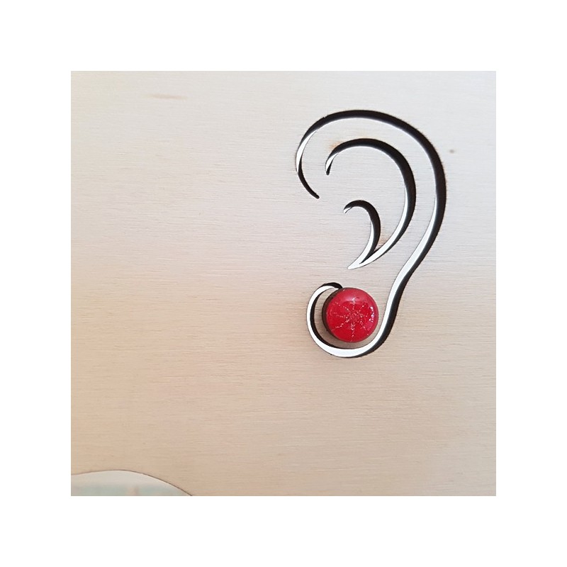 Petit bouton d'oreille, puce d'oreille rose fushia et pailleté argent Petit bouton d'oreille, puce d'oreille rose fushia et pailleté argent